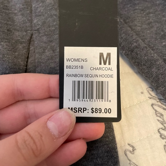 Womens Grey Sequin Hoodie, Bebe, Size M - Picture 4 of 5